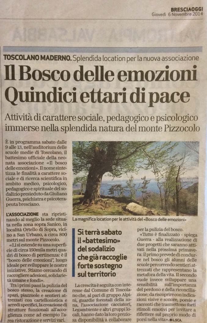 Bresciaoggi: "Il Bosco delle Emozioni. Quindici ettari di pace" - IL BOSCO DELLE EMOZIONI 