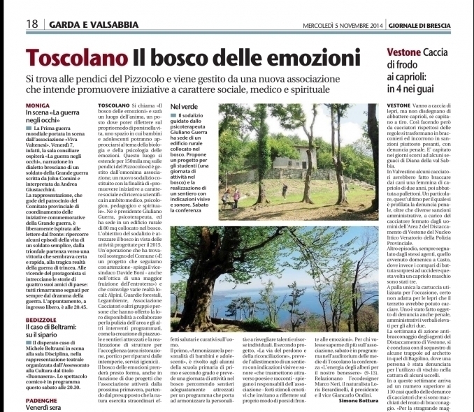 Giornale di Brescia: "Toscolano. Il Bosco delle Emozioni" - IL BOSCO DELLE EMOZIONI 